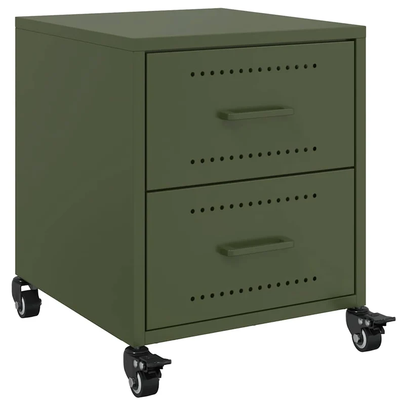 Lot de 2 tables de chevet sur roulettes avec deux tiroirs 36 x 39 x 43,5 cm acier vert DEC035762