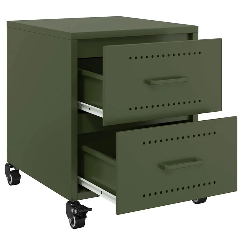 Lot de 2 tables de chevet sur roulettes avec deux tiroirs 36 x 39 x 43,5 cm acier vert DEC035762