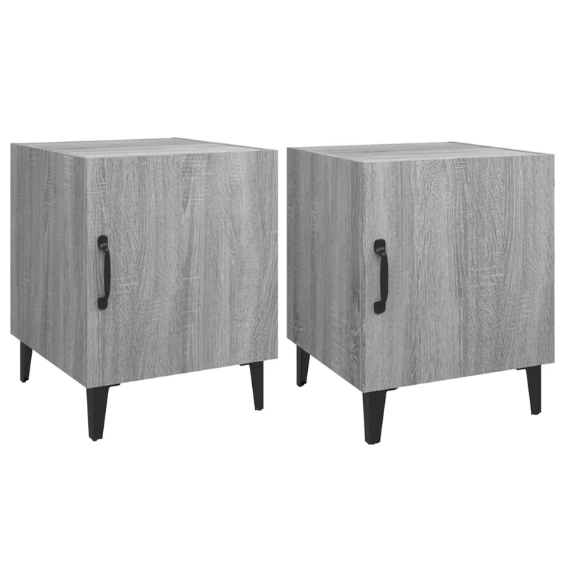 Lot de 2 tables de chevet rangement avec porte 40 x 40 x 50 cm en bois d'ingénierie gris et métal DEC035751
