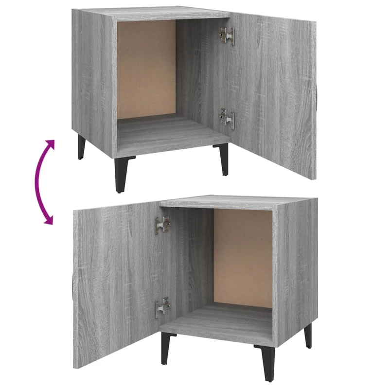 Lot de 2 tables de chevet rangement avec porte 40 x 40 x 50 cm en bois d'ingénierie gris et métal DEC035751