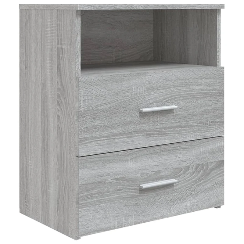 Lot de 2 tables de chevet avec deux tiroirs et compartiment ouvert 50 x 32 x 60 cm bois d'ingénierie gris DEC035746