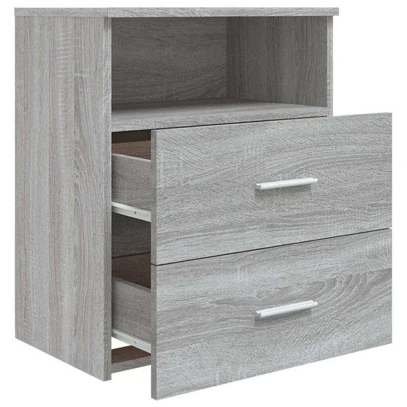 Lot de 2 tables de chevet avec deux tiroirs et compartiment ouvert 50 x 32 x 60 cm bois d'ingénierie gris DEC035746