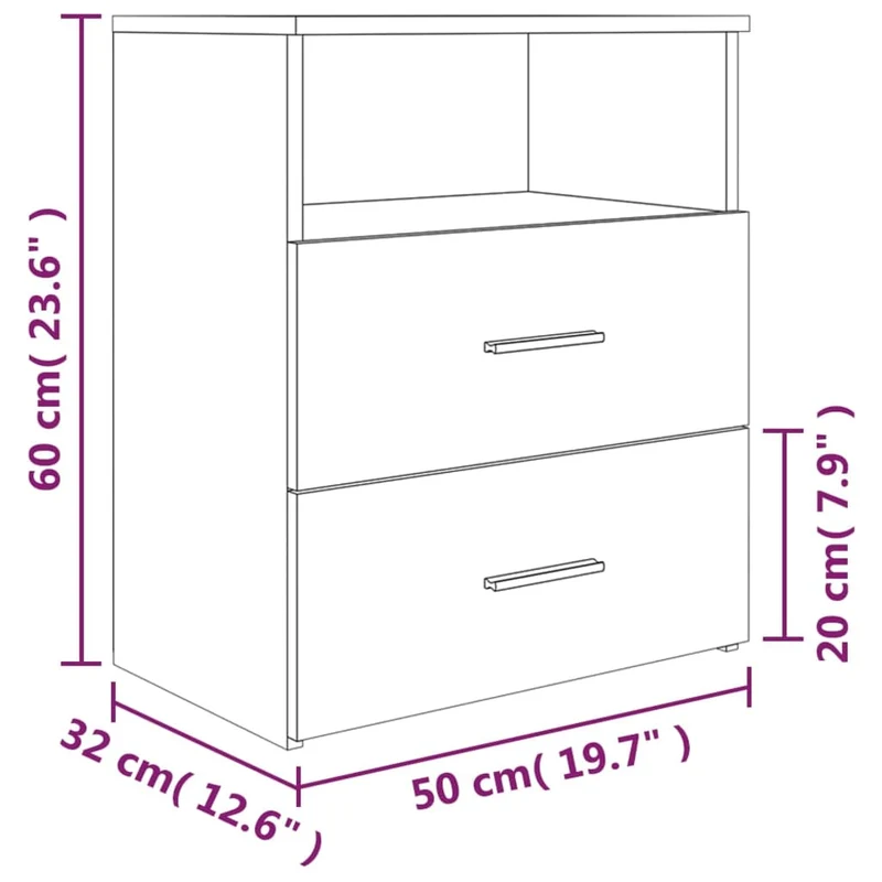 Lot de 2 tables de chevet avec deux tiroirs et compartiment ouvert 50 x 32 x 60 cm bois d'ingénierie gris DEC035746
