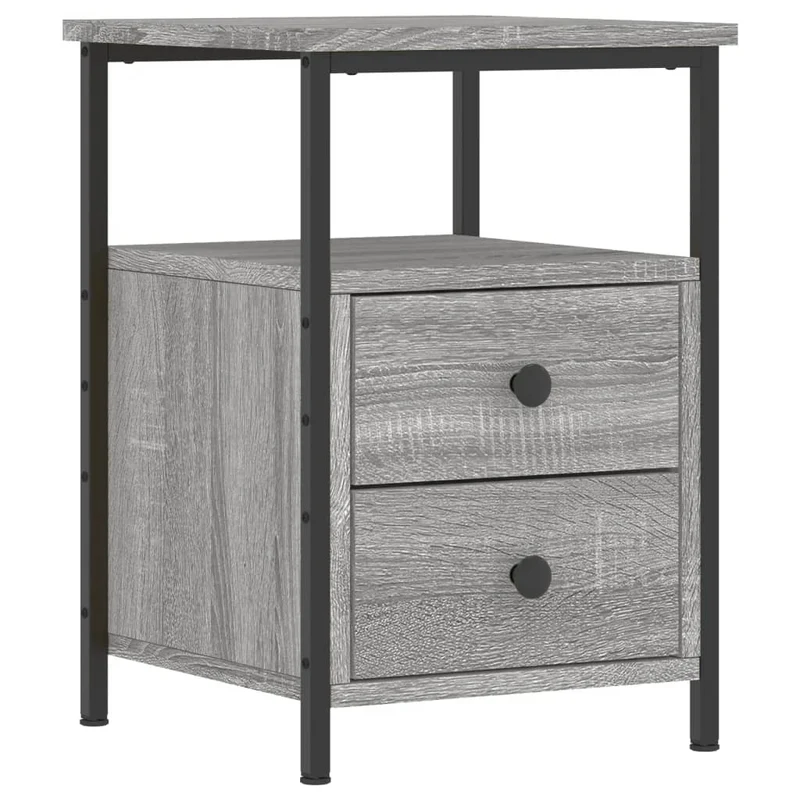 Lot de 2 tables de chevet avec tiroirs et étagère 34 x 35,5 x 50cm bois ingénierie gris et fer DEC035648