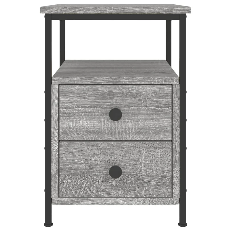 Lot de 2 tables de chevet avec tiroirs et étagère 34 x 35,5 x 50cm bois ingénierie gris et fer DEC035648
