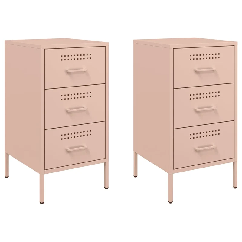 Lot de 2 tables de chevet avec 3 tiroirs 36 x 39 x 68 cm acier rose DEC035638