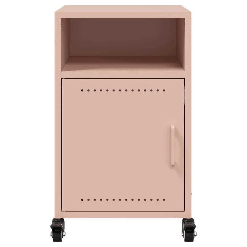Lot de 2 tables de chevet sur roulettes avec compartiment ouvert et avec porte 36 x 39 x 59 cm acier rose DEC035633