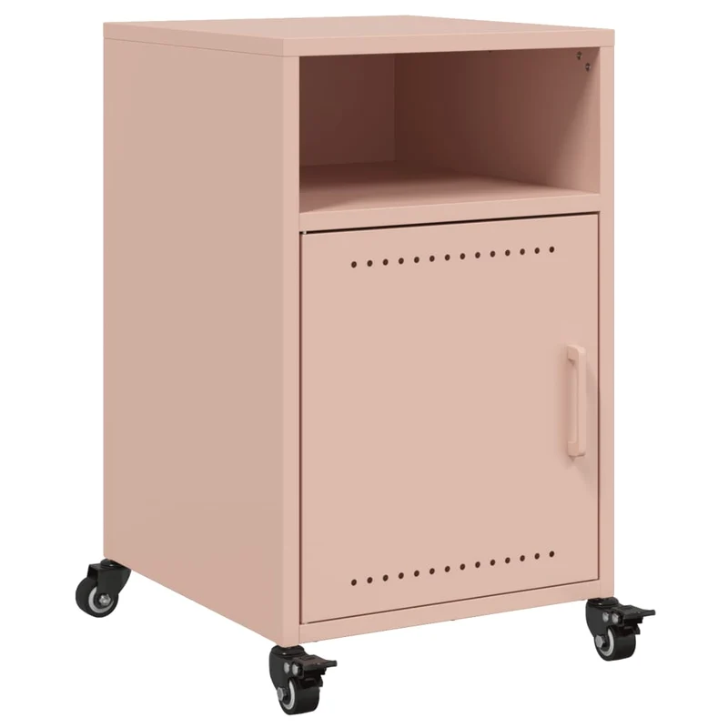 Lot de 2 tables de chevet sur roulettes avec compartiment ouvert et avec porte 36 x 39 x 59 cm acier rose DEC035633
