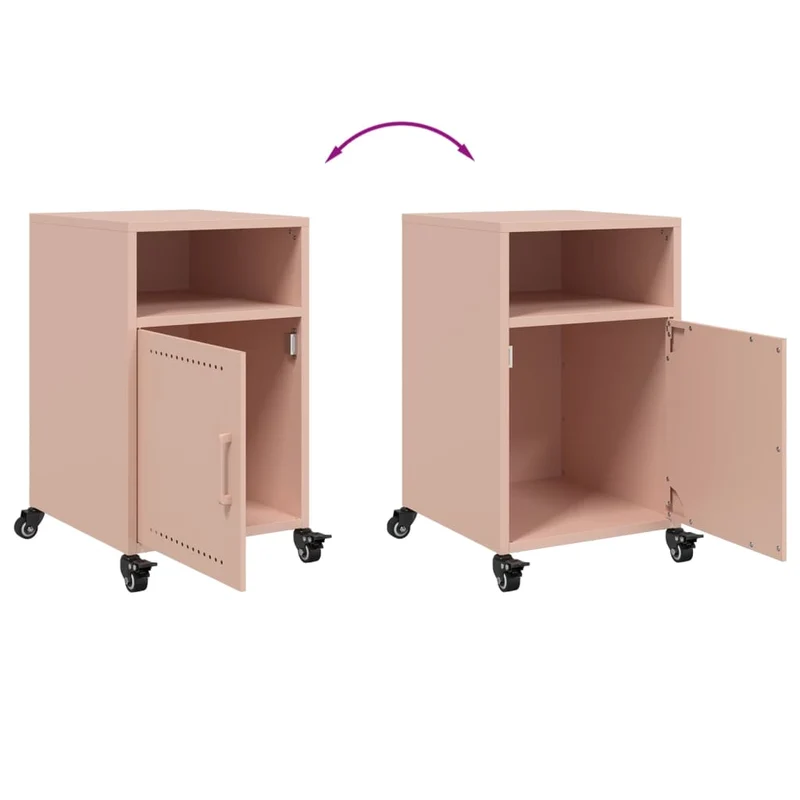 Lot de 2 tables de chevet sur roulettes avec compartiment ouvert et avec porte 36 x 39 x 59 cm acier rose DEC035633