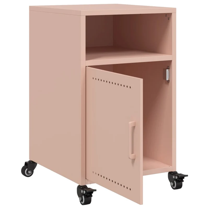 Lot de 2 tables de chevet sur roulettes avec compartiment ouvert et avec porte 36 x 39 x 59 cm acier rose DEC035633