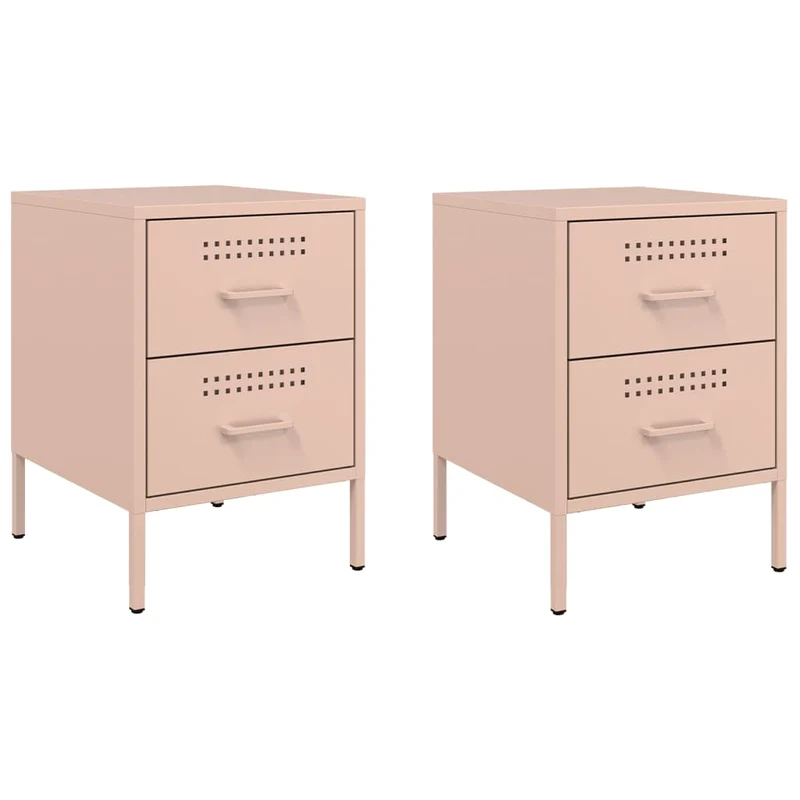 Lot de 2 tables de chevet avec deux tiroirs 36 x 39 x 50,5 cm acier rose DEC035632
