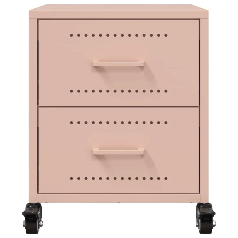 Lot de 2 tables de chevet sur roulettes avec tiroirs 36 x 39 x 43,5 cm acier rose DEC035628