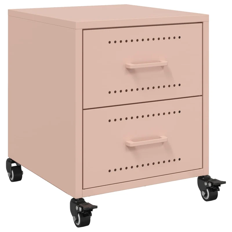 Lot de 2 tables de chevet sur roulettes avec tiroirs 36 x 39 x 43,5 cm acier rose DEC035628