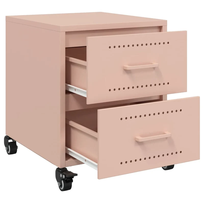 Lot de 2 tables de chevet sur roulettes avec tiroirs 36 x 39 x 43,5 cm acier rose DEC035628