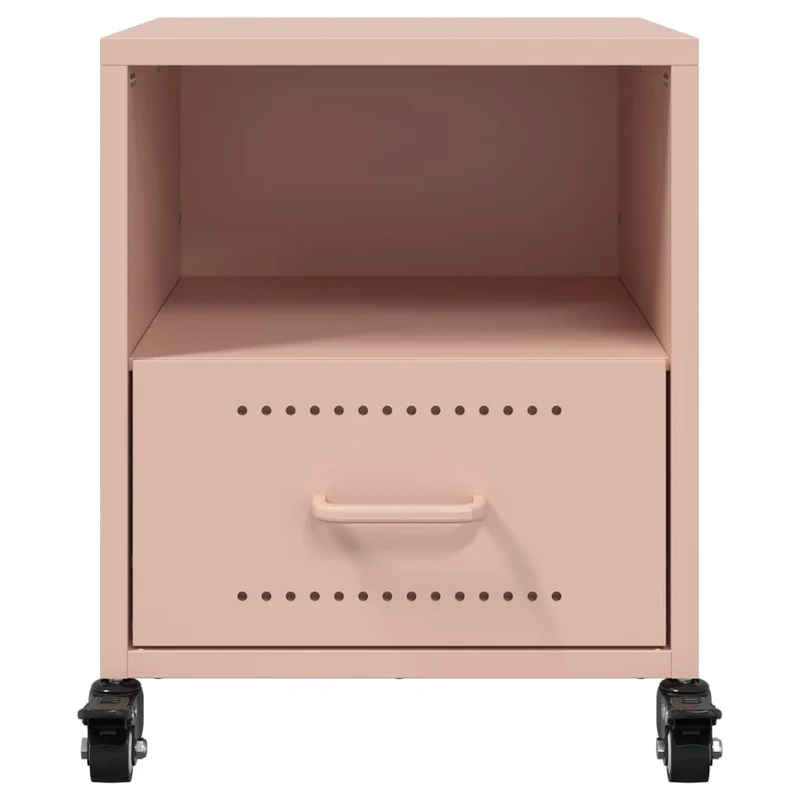 Lot de 2 tables de chevet sur roulettes avec tiroir et compartiment ouvert 36 x 39 x 43,5 cm acier rose DEC035627