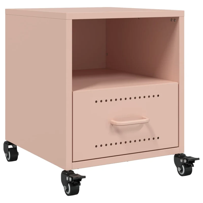 Lot de 2 tables de chevet sur roulettes avec tiroir et compartiment ouvert 36 x 39 x 43,5 cm acier rose DEC035627