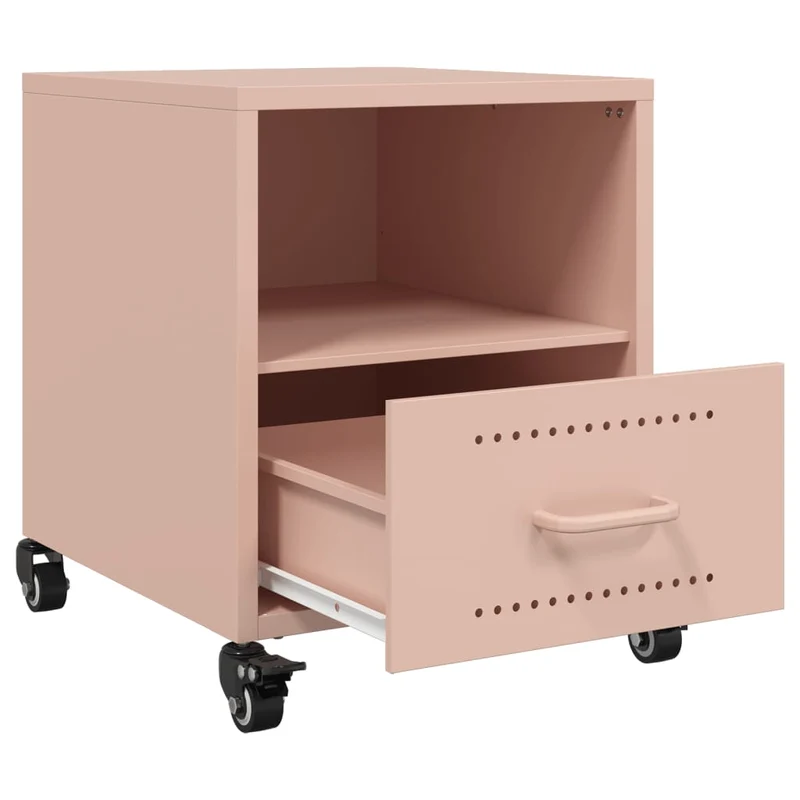 Lot de 2 tables de chevet sur roulettes avec tiroir et compartiment ouvert 36 x 39 x 43,5 cm acier rose DEC035627