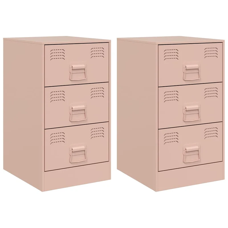 Lot de 2 tables de chevet avec 3 tiroirs 34,5 x 39 x 62 cm acier rose DEC035625