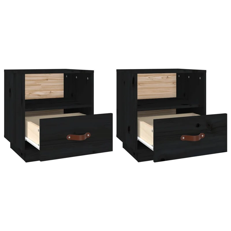 Lot de 2 tables de chevet avec tiroir et compartiment ouvert 40 x 34 x 45 cm bois de pin noir DEC035525