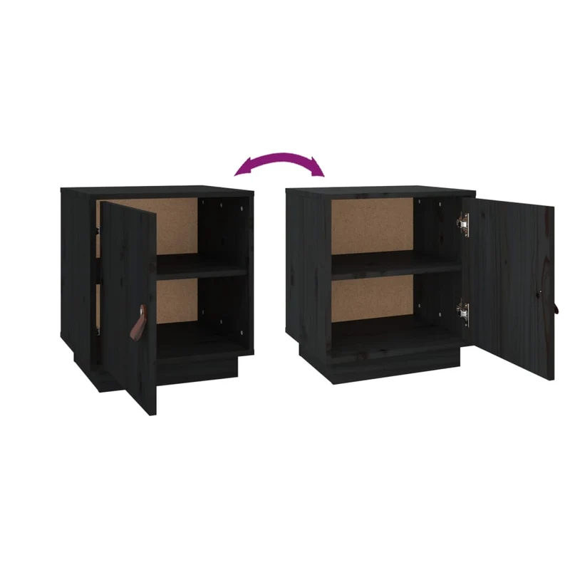 Lot de 2 tables de chevet avec compartiment avec porte 40 x 34 x 45 cm bois de pin noir DEC035524