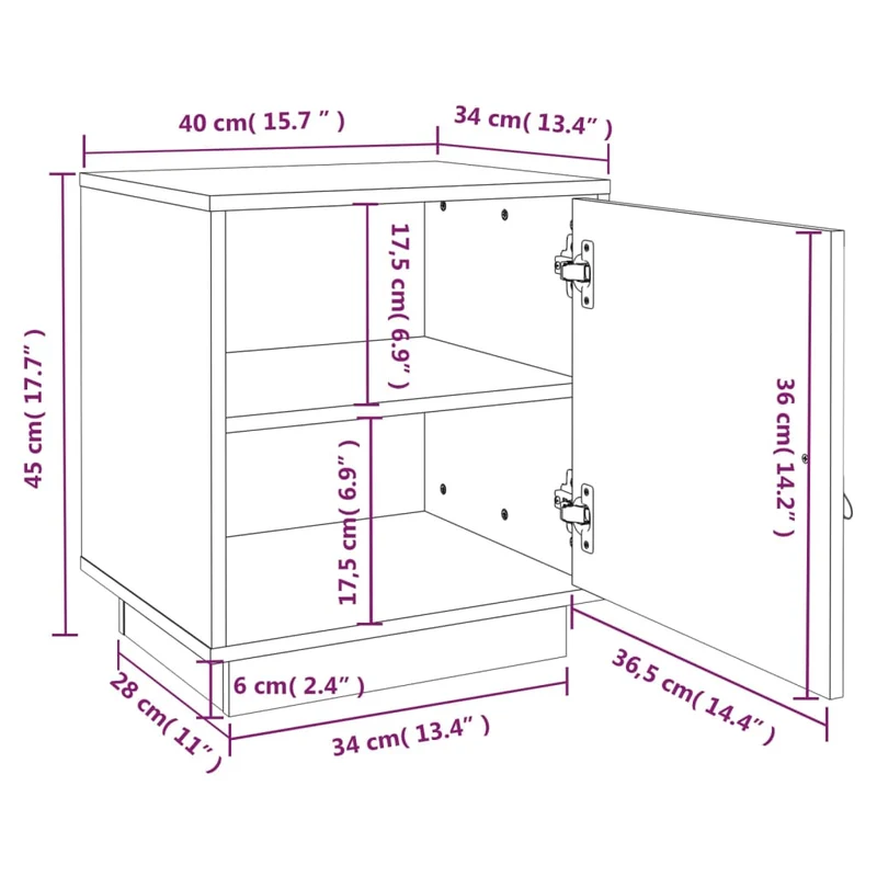 Lot de 2 tables de chevet avec compartiment avec porte 40 x 34 x 45 cm bois de pin noir DEC035524