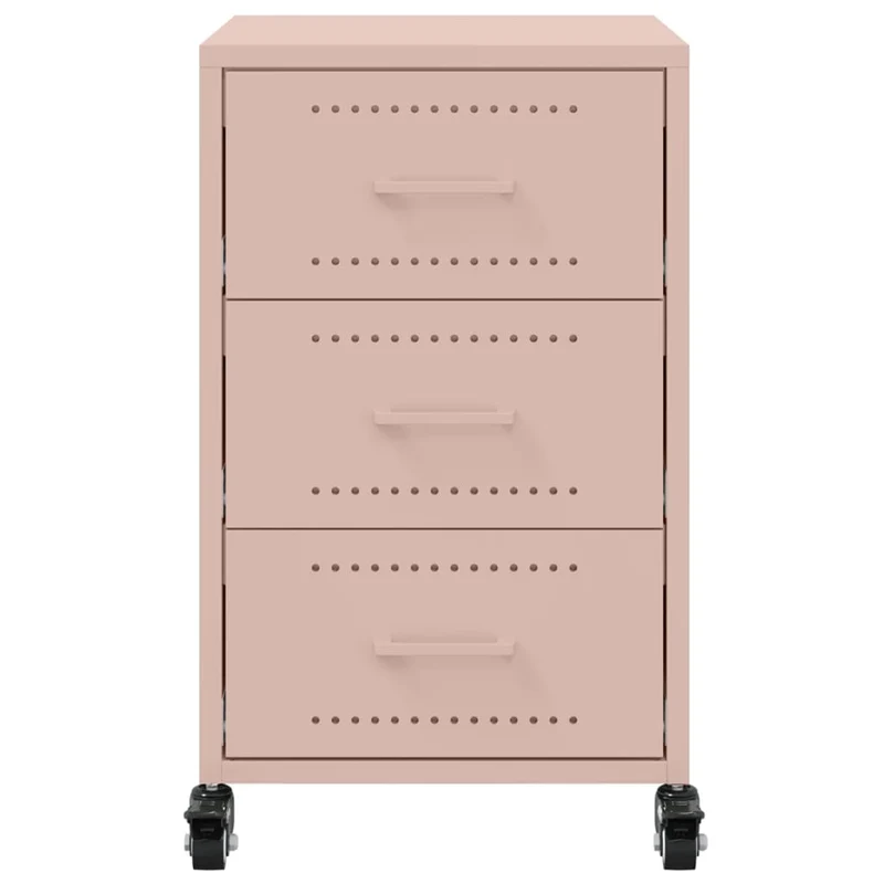 Table de chevet sur roulettes avec 3 tiroirs 36 x 39 x 59 cm acier rose DEC034562