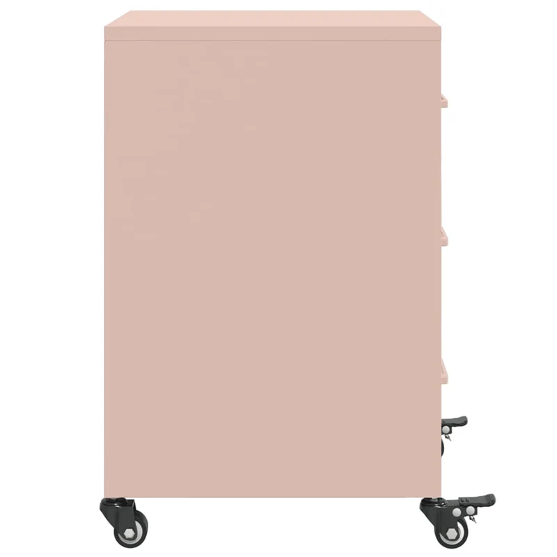 Table de chevet sur roulettes avec 3 tiroirs 36 x 39 x 59 cm acier rose DEC034562