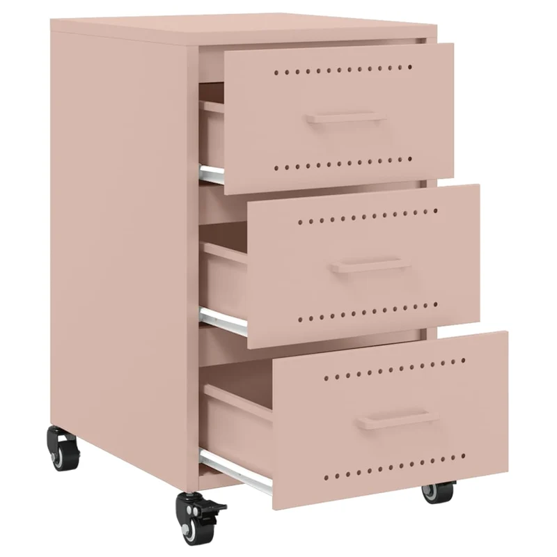 Table de chevet sur roulettes avec 3 tiroirs 36 x 39 x 59 cm acier rose DEC034562