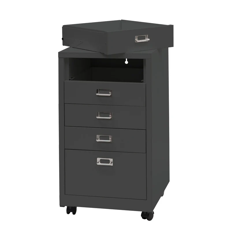 Caisson à tiroirs meuble de bureau 75 x 40 x 41 cm 5 tiroirs en métal gris foncé 04_0008270