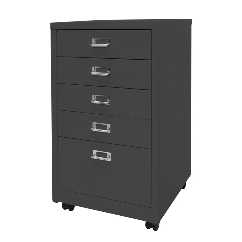 Caisson à tiroirs meuble de bureau 75 x 40 x 41 cm 5 tiroirs en métal gris foncé 04_0008270