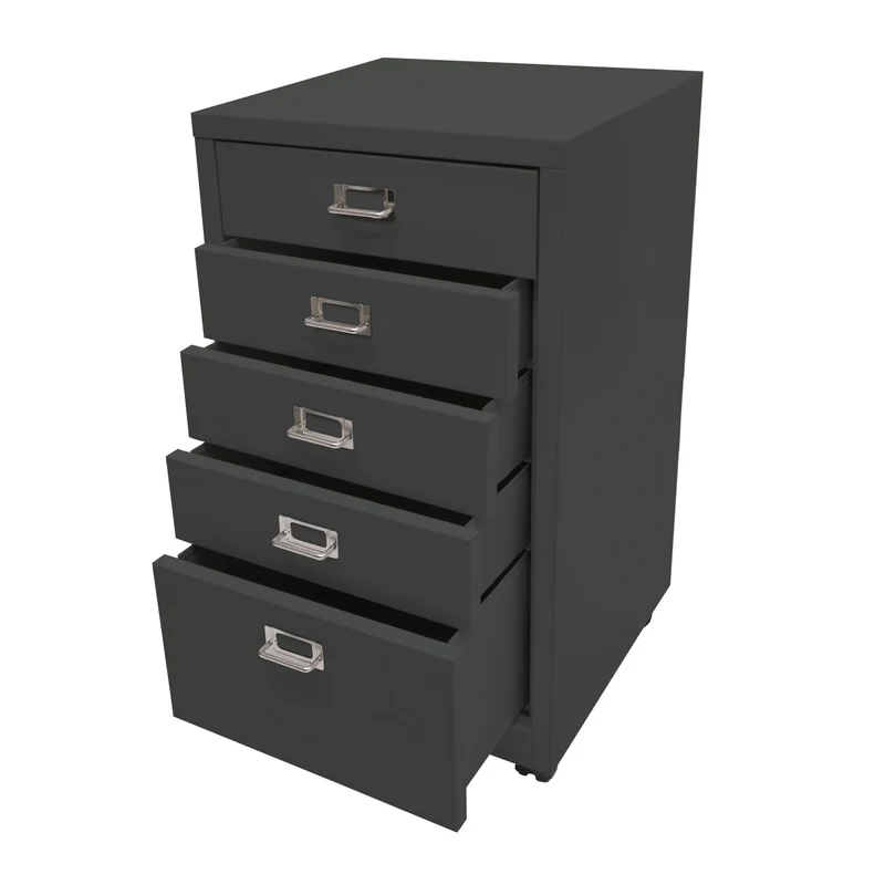 Caisson à tiroirs meuble de bureau 75 x 40 x 41 cm 5 tiroirs en métal gris foncé 04_0008270
