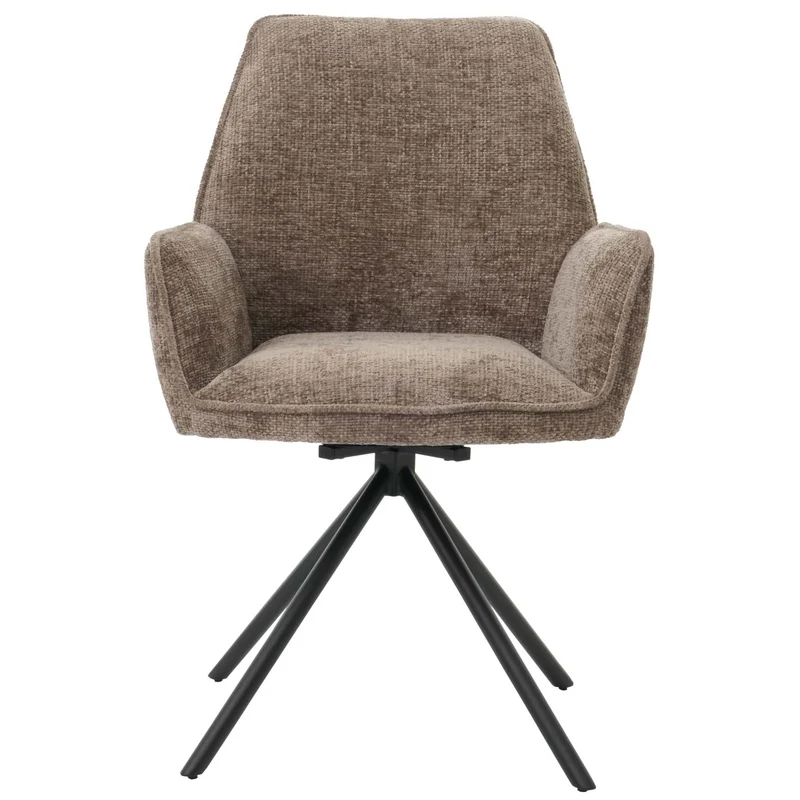 Chaise de salle à manger avec accoudoir siège rotatif en tissu bouclé marron cadre trépied 04_0006275