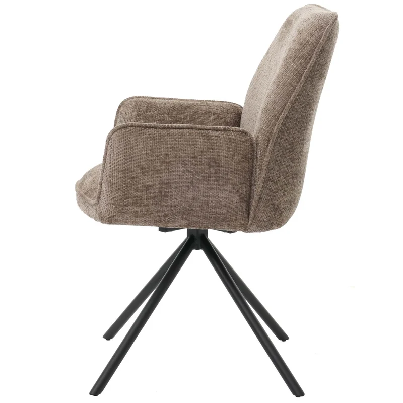 Chaise de salle à manger avec accoudoir siège rotatif en tissu bouclé marron cadre trépied 04_0006275