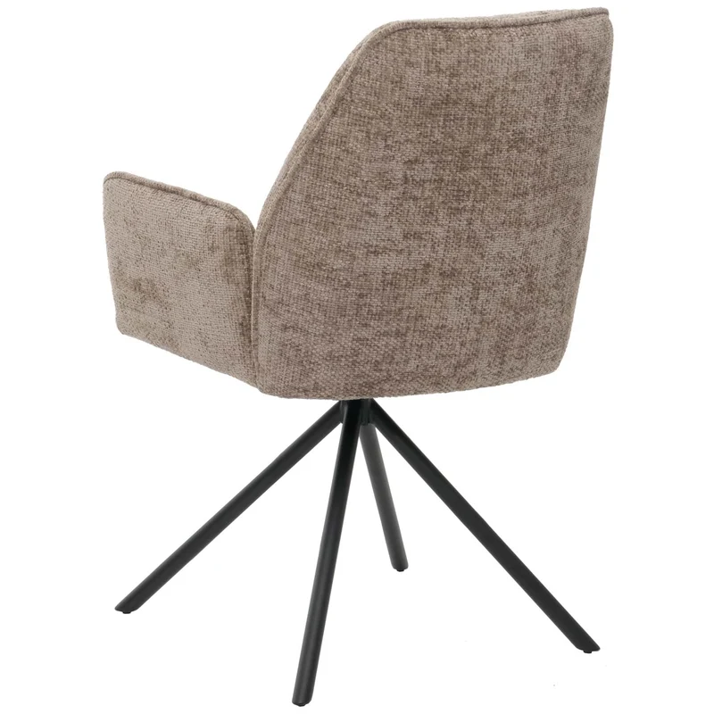 Chaise de salle à manger avec accoudoir siège rotatif en tissu bouclé marron cadre trépied 04_0006275