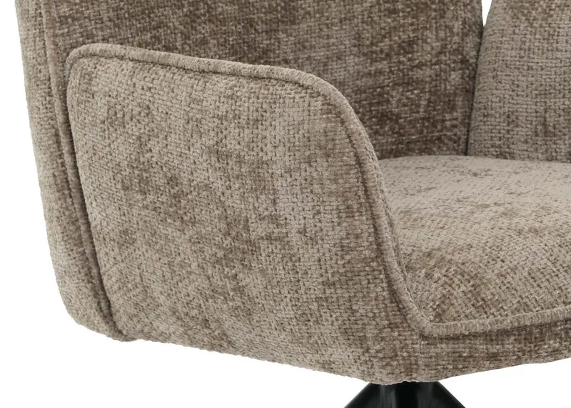 Chaise de salle à manger avec accoudoir siège rotatif en tissu bouclé marron cadre trépied 04_0006275