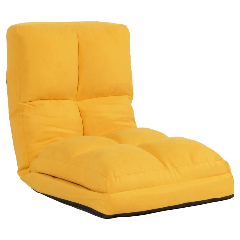 Chaise de sol avec fonction relaxation dossier réglable en 4 directions cadre en acier velours jaune 04_0006373