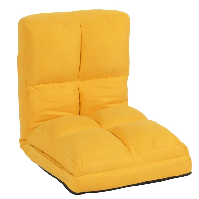 Chaise de sol avec fonction relaxation dossier réglable en 4 directions cadre en acier velours jaune 04_0006373