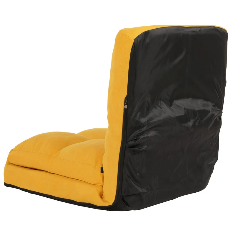 Chaise de sol avec fonction relaxation dossier réglable en 4 directions cadre en acier velours jaune 04_0006373