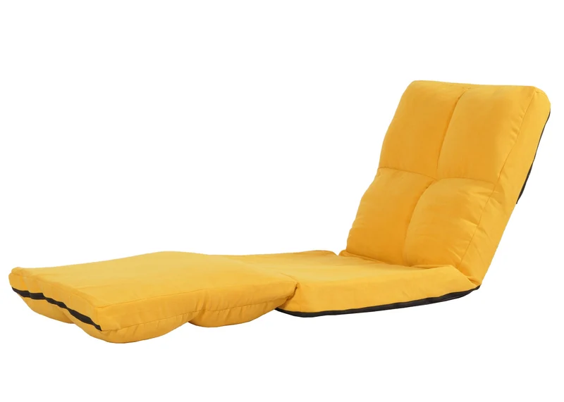 Chaise de sol avec fonction relaxation dossier réglable en 4 directions cadre en acier velours jaune 04_0006373