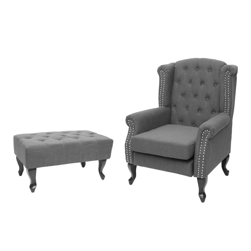 Fauteuil de relaxation Chesterfield en tissu hydrofuge gris foncé avec repose-pieds 04_0003087