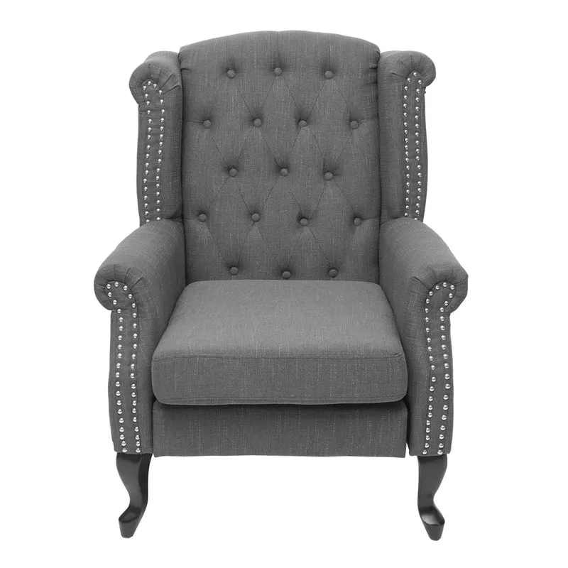 Fauteuil de relaxation Chesterfield en tissu hydrofuge gris foncé avec repose-pieds 04_0003087