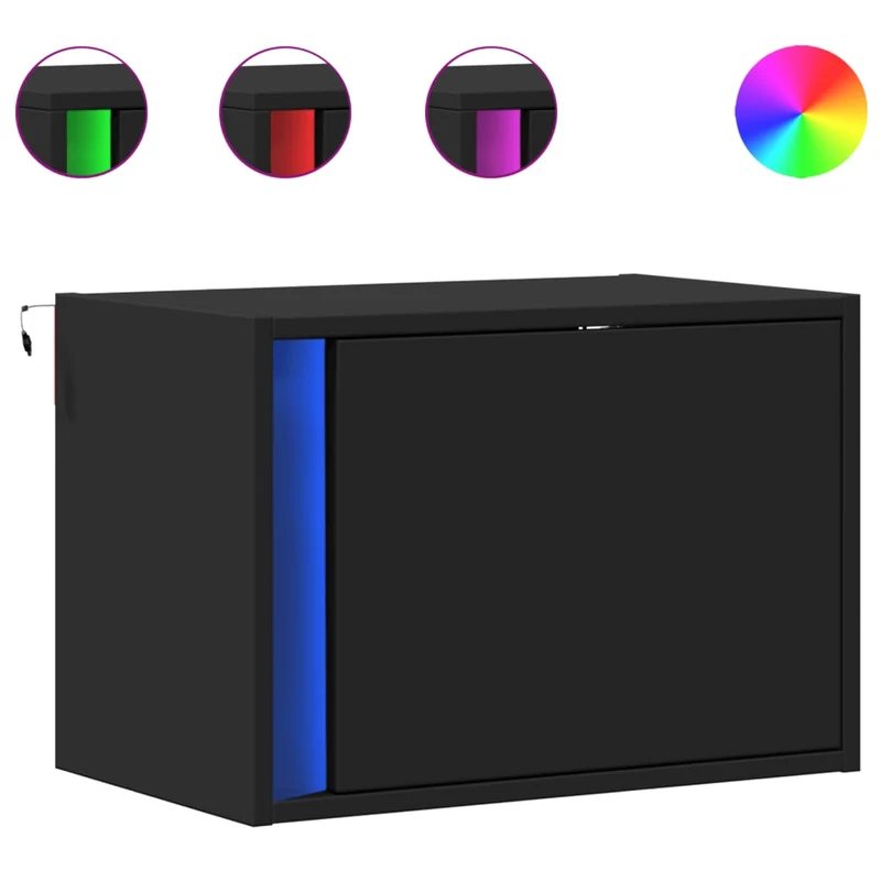 Lot de 2 tables de chevet murales 50 x 31 x 35 cm avec lumières LED en bois d'ingénierie noir DEC036165