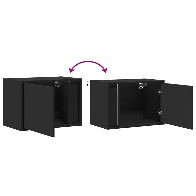 Lot de 2 tables de chevet murales 50 x 31 x 35 cm avec lumières LED en bois d'ingénierie noir DEC036165