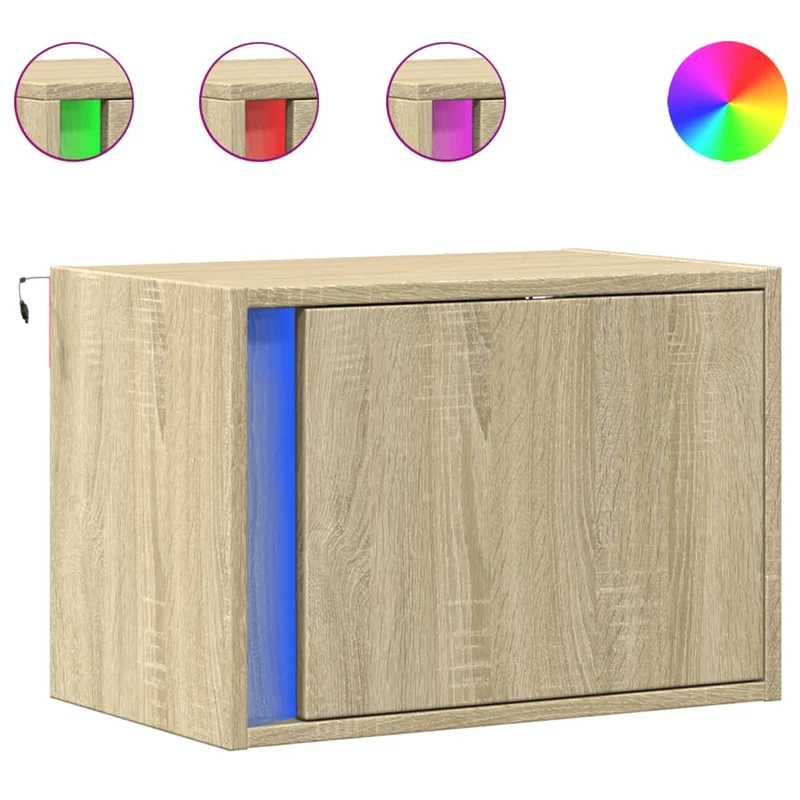 Lot de 2 tables de chevet murales avec lumières LED en bois d'ingénierie couleur chêne DEC036150