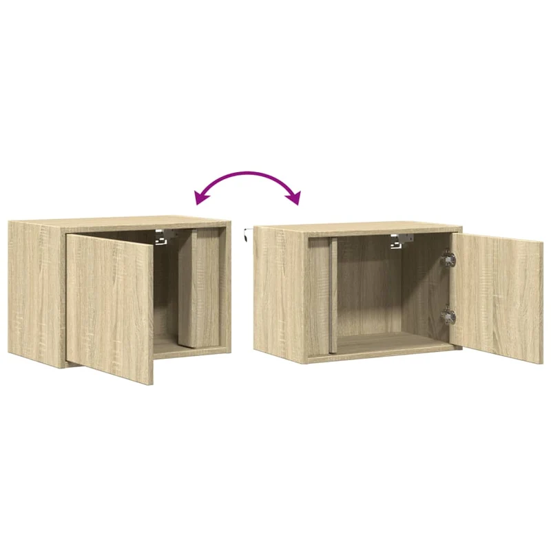 Lot de 2 tables de chevet murales avec lumières LED en bois d'ingénierie couleur chêne DEC036150
