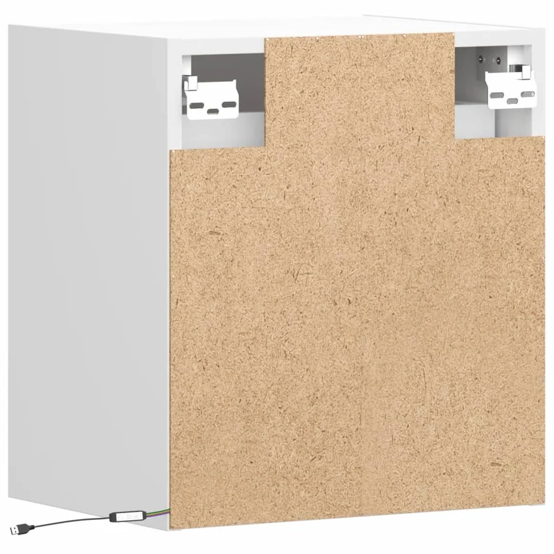 Lot de 2 tables de chevet murales avec lumières LED avec tiroirs en bois d'ingénierie blanc DEC036126