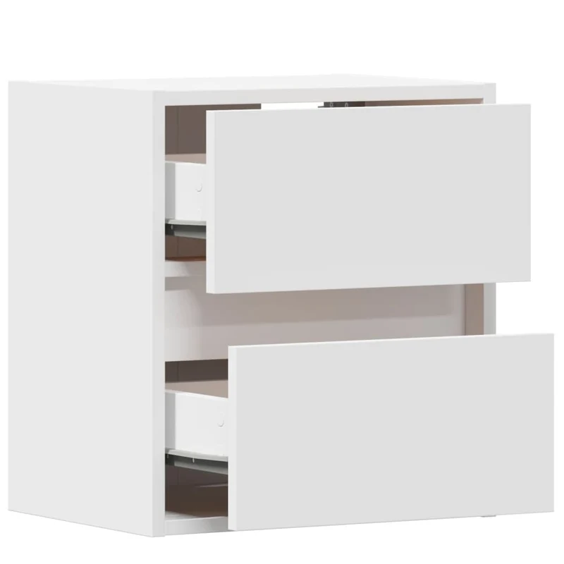 Lot de 2 tables de chevet murales avec lumières LED avec tiroirs en bois d'ingénierie blanc DEC036126