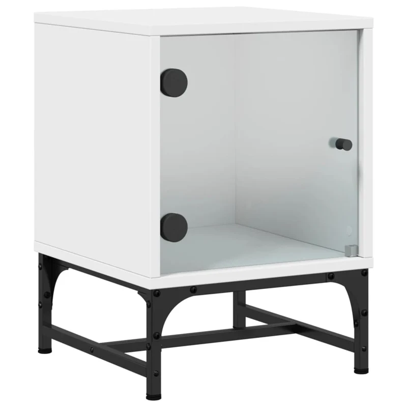 Lot de 2 tables de chevet avec porte vitrée 35 x 37 x 50 cm bois d'ingénierie blanc verre et acierDEC035961