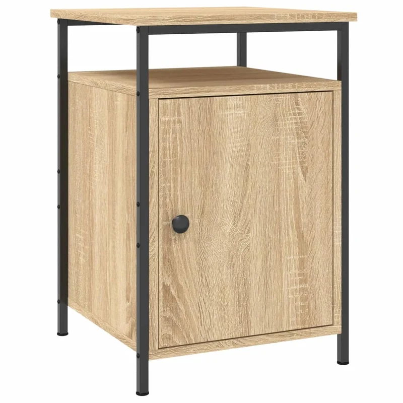 Lot de 2 tables de chevet compartiment avec porte 40 x 42 x 60cm bois d'ingénierie couleur chêne et fer DEC035891