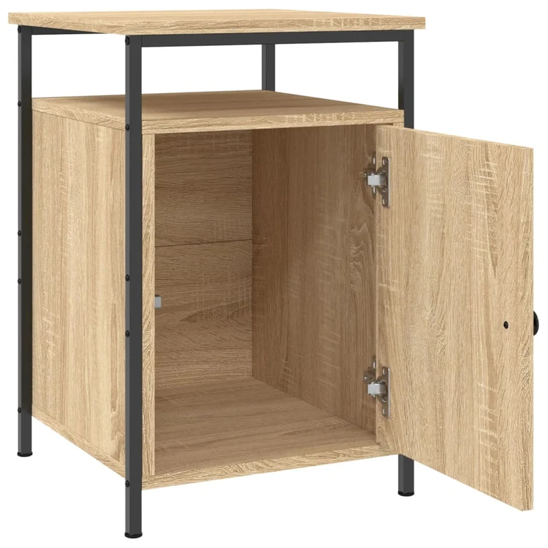 Lot de 2 tables de chevet compartiment avec porte 40 x 42 x 60cm bois d'ingénierie couleur chêne et fer DEC035891